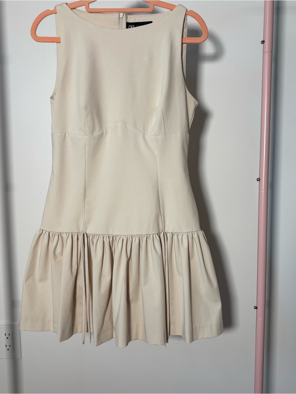 Zara Cream Sleeveless Mini Dress with Drop Skirt